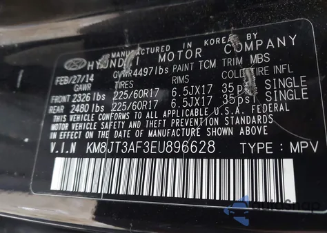 2014 Hyundai Tucson Gls z USA, uszkodzony, nr VIN KM8JT3AF3EU896628